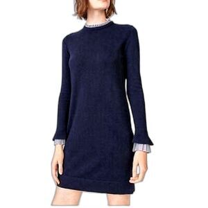Club Monaco "Fidelma" Extrafine Merino Wool Soft Navy Knit Shift MiniDress, Sz S